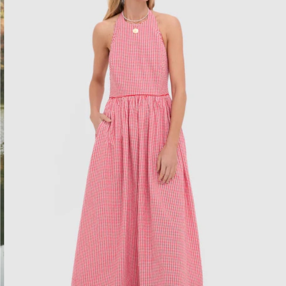 Red Gingham Halter Maxi Dress